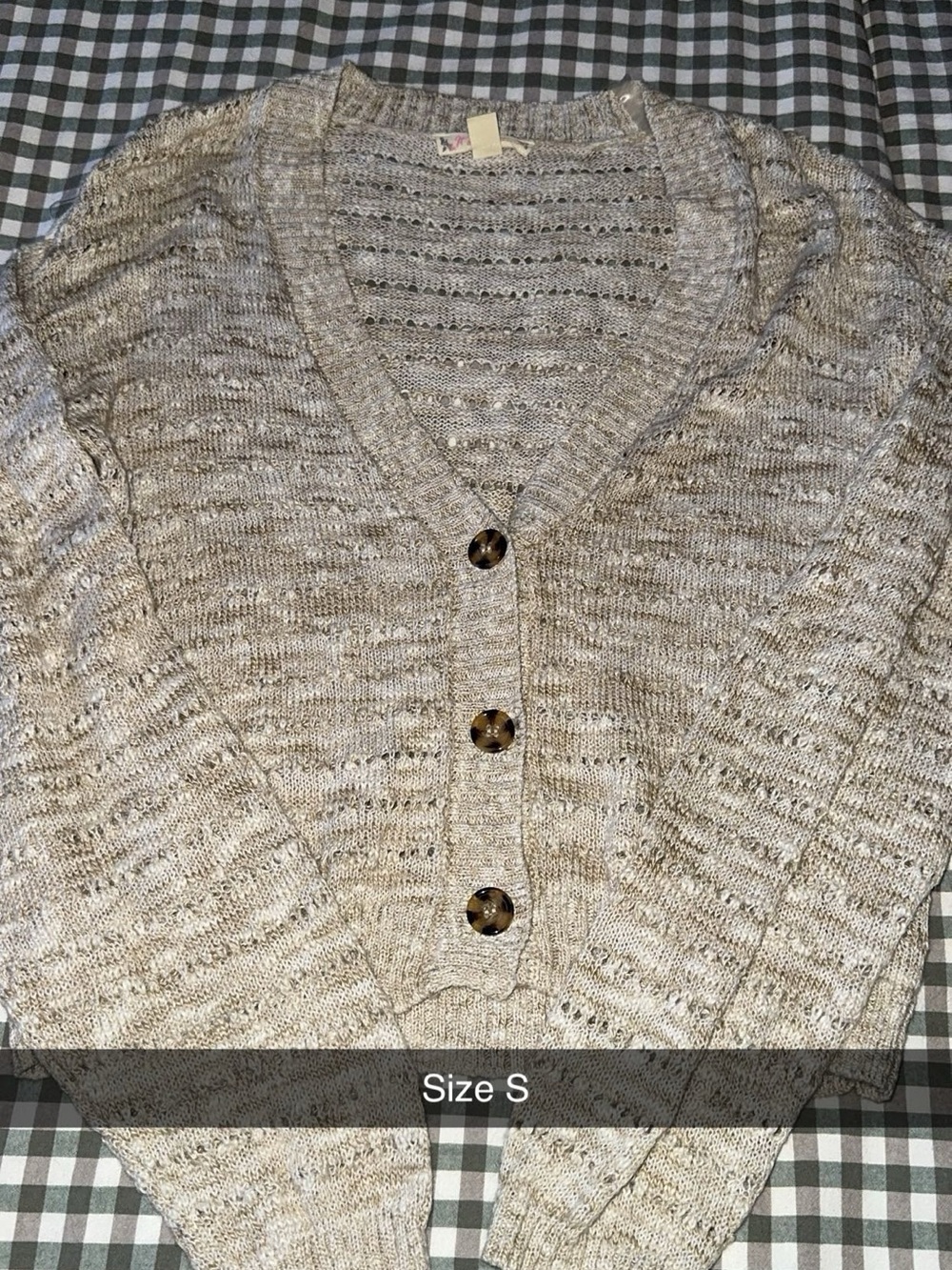 Men's Beige Marled V-Neck Button Sweater